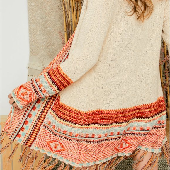 Tess Tribal Print Knit Cardigan with Fringe - Picture 2 of 8